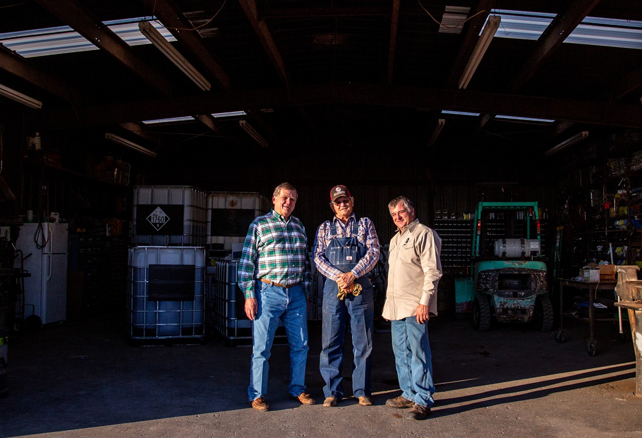 Barry Mahler, Larry McAlister and Kenneth McAlister tell tales of the wild ups and downs of farming in Larry McAlister’s garage.