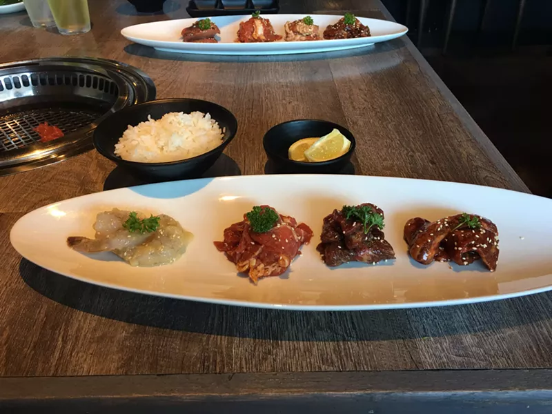 Image: Even in lunch specials, Gyu-Kaku gives diners the opportunity to try several different meats, all grilled by diners at the table.