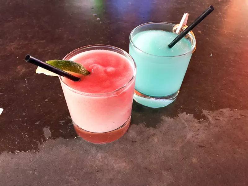 Image: The frozen margarita and frozen Malibu and Red Bull from Bitter End in Deep Ellum