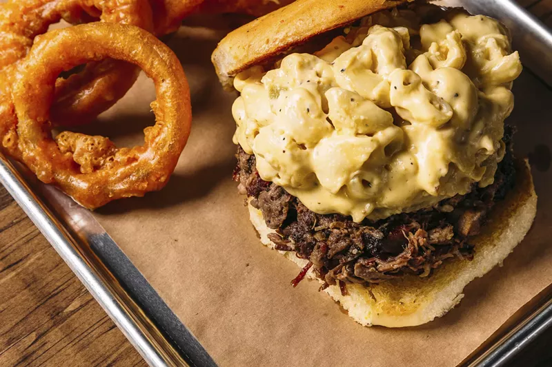 Image: Cheese on meat is good. Hatch mac and cheese on smoked brisket is better.