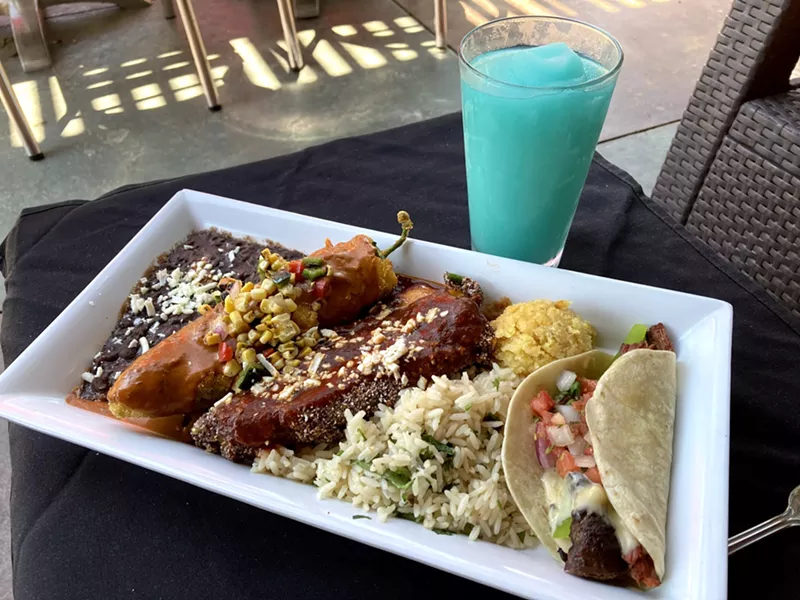 Image: Blue Mesa's Hatch tacos and relleno combo will be on the menu this week.