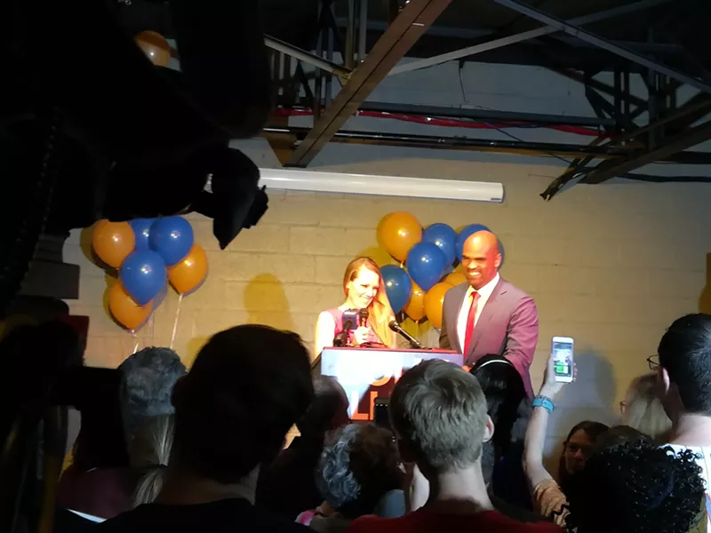 Image: Colin Allred and his wife, Aly Eber, celebrated Tuesday night.