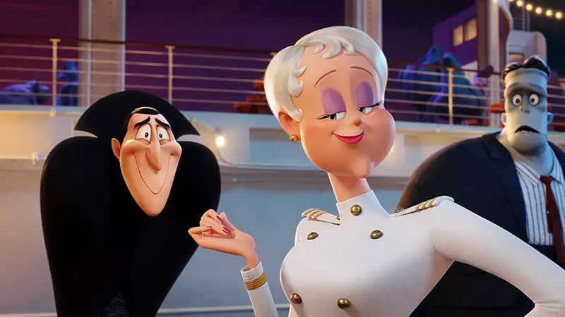 Image: In Hotel Transylvania 3: Summer Vacation, Drac (voiced by Adam Sandler) goes on an all-monster Atlantic cruise and falls for the ship’s acrobatic, beautiful and relentlessly cheery Captain Ericka (voiced by Kathryn Hahn).