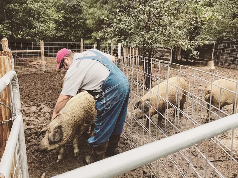 Image: Calvin Medders works with the animals on Chubby Dog Farm, which he and his wife, Karyn, own and operate.