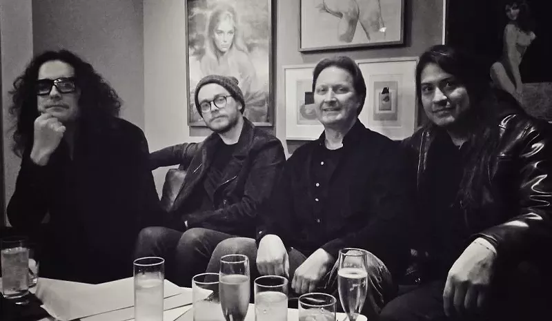 Image: Dallas band Aztec Milk Temple with Idol Records owner Erv Karwelis, (second to last from the left).