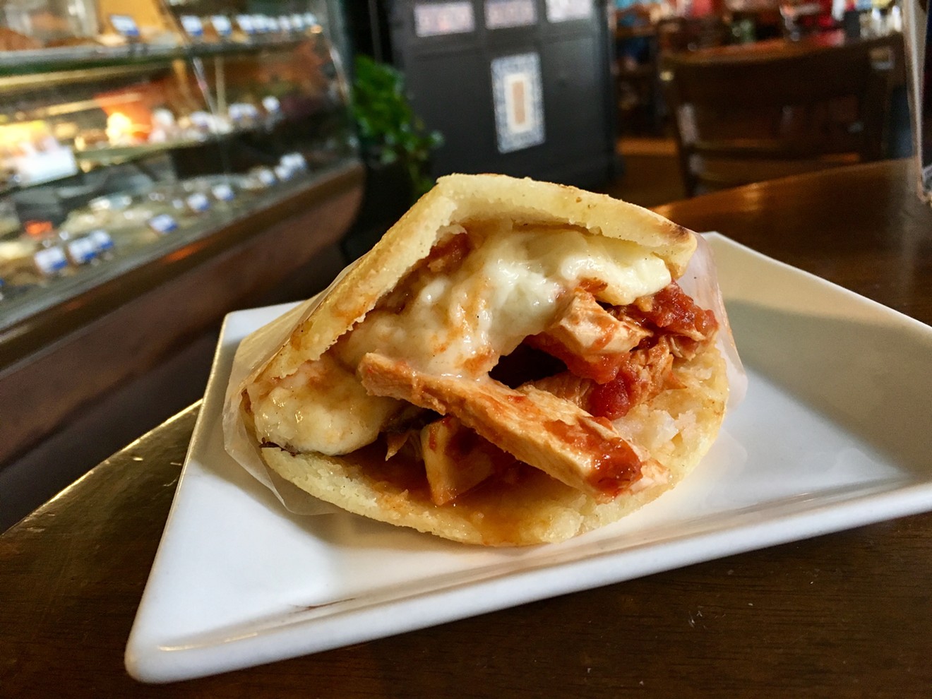 Zaguán's chicken and cheese arepa — one item you can get Dec. 10 to make a difference.