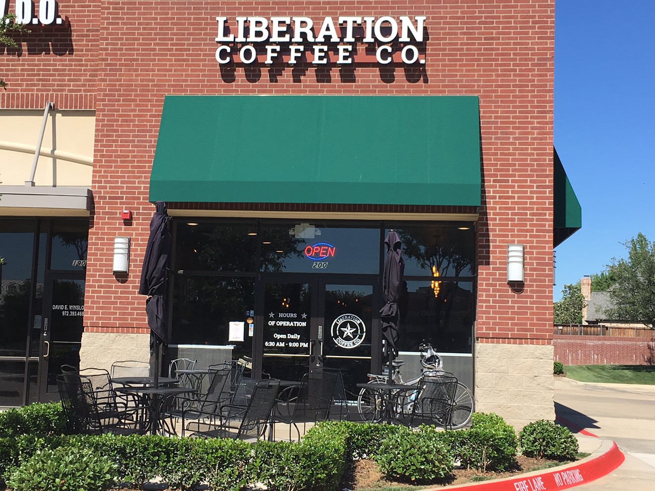 Liberation Coffee Co., like most businesses on Coppell's Denton Tap Road, is part of an archetypically suburban retail strip.