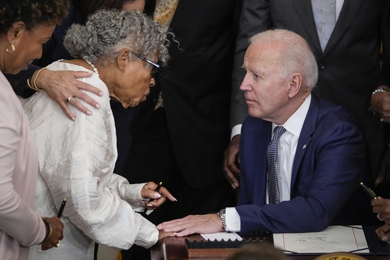 Activist and retired educator Opal Lee, known as the Grandmother of Juneteenth, with President Joe Biden after he signed the Juneteenth National Independence Day Act into law on June 17, 2021.