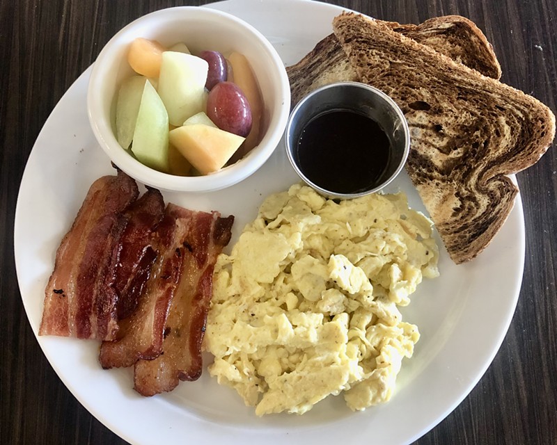 These were some of the best scrambled eggs we've ever had, the marble rye was great and we're thankful they sell that peach chutney by the jar.