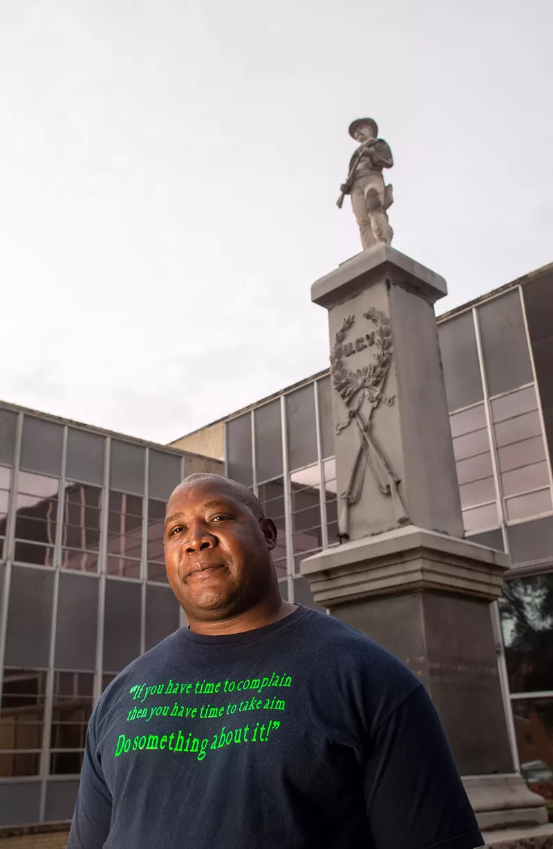 Image: James Henderson has been fighting to move the Confederate monument from in front of the court building in Kaufmann.