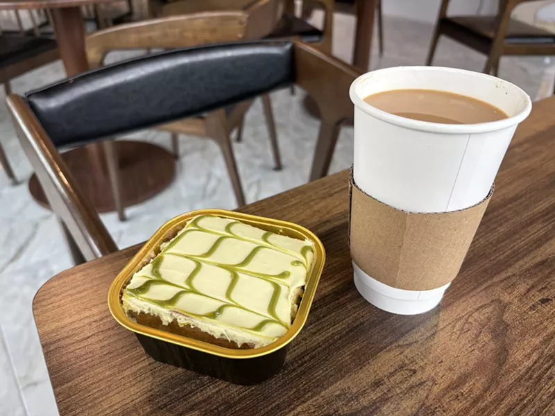 Image: Adeni tea and pistachio milk cake are some of life's great pleasures.
