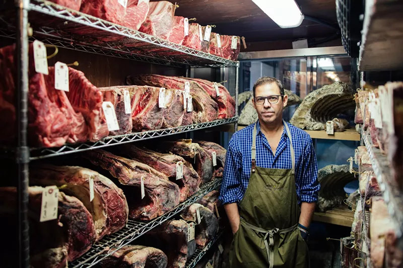 Image: John Tesar in the dry-aging room at Knife in Dallas.