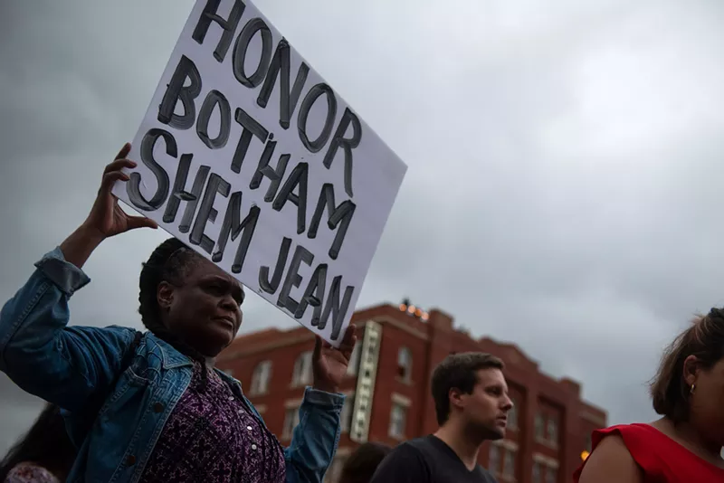 Image: Demonstrators protest the death of Botham Shem Jean at Dallas police headquarters on Sept. 7.