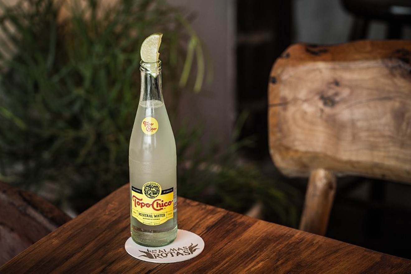 Las Almas Rotas serves the classic Texas Ranch Water, a cocktail made with Topo Chico, lime, and tequila or mezcal.