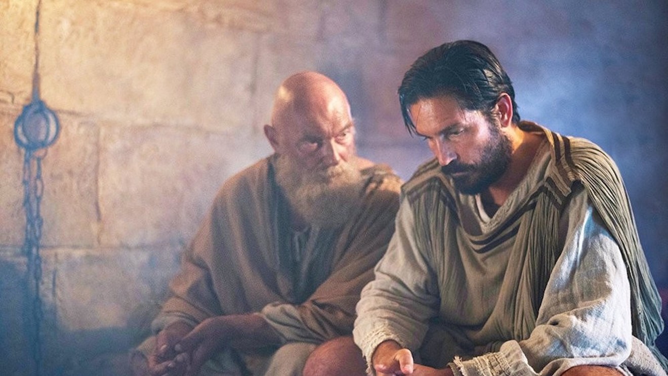 James Faulkner (left) plays the aging apostle Paul, and Jim Caviezel is Luke, the Greek physician who has already authored one Gospel, in writer-director Andrew Hyatt's Paul, Apostle of Christ.