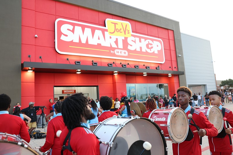 Dallas' Carter High School CC Marching Machine drum line showed up for the opening day at Joe V's.