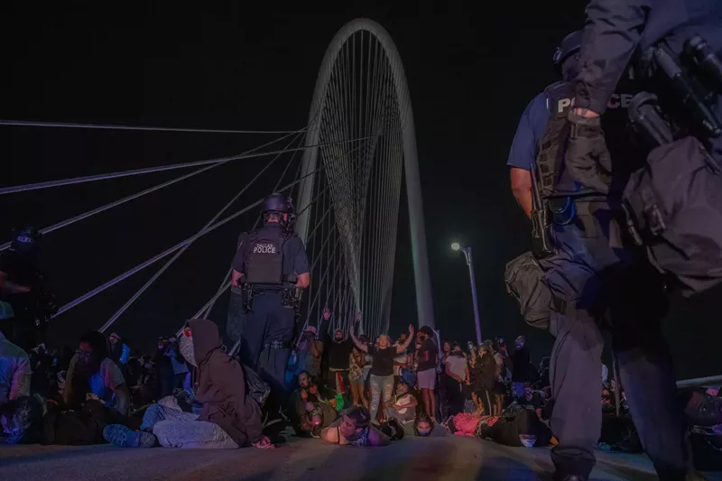 Image: Police cornered protesters on Monday night on Margaret Hunt Hill Bridget in a move called kettling.