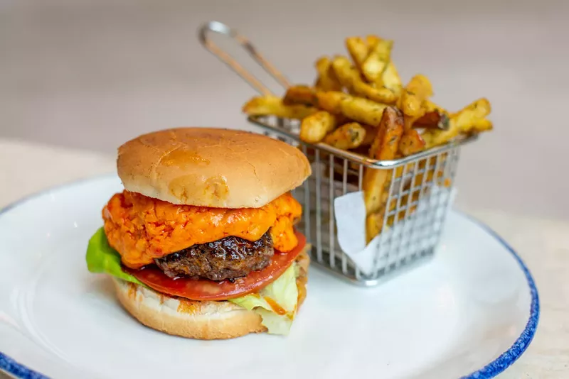 Image: The pimento cheese burger is back for lunch.