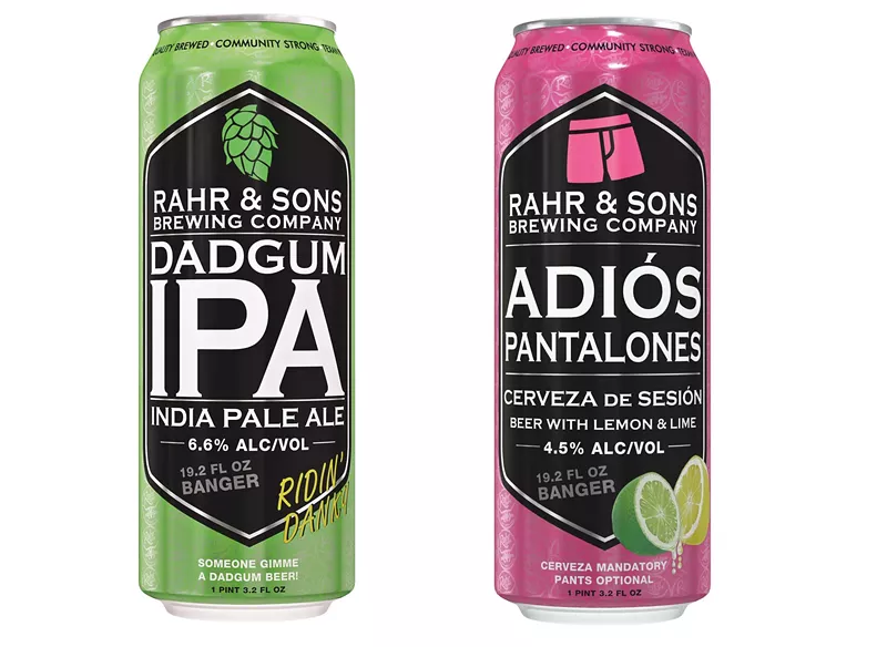 Image: Rahr & Sons recently released two beers available in 19.2 fluid ounce format: the Dadgum IPA and Adios Pantalones cerveza. The move, they say, will help them get into more stadiums and convenience stores.