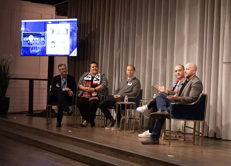 Image: (From left to right) Dr Pepper Dallas Cup executive director Andy Swift, Dallas Sports Commission executive director Monica Paul, FC Dallas owner and President Dan Hunt, PepsiCo senior marketing manager Jesus Diaz and National Soccer Hall of Fame executive director Djorn Buchholz talk about the future of the world's most popular sport in North Texas at a seminar in October.