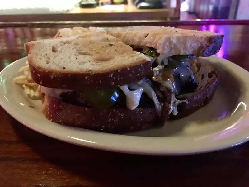 Image: A patty melt with bacon and jalapeños, aka the Don, at Louie's.