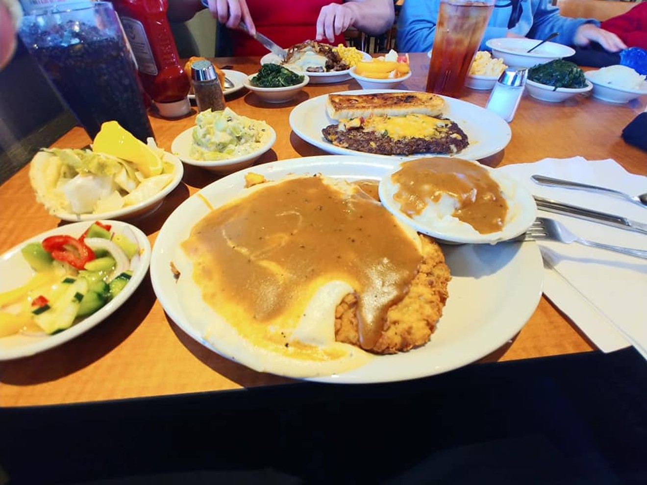 The chicken-fried steak is one of the most popular dishes at Luby's, although we're also partial to the fried fish.