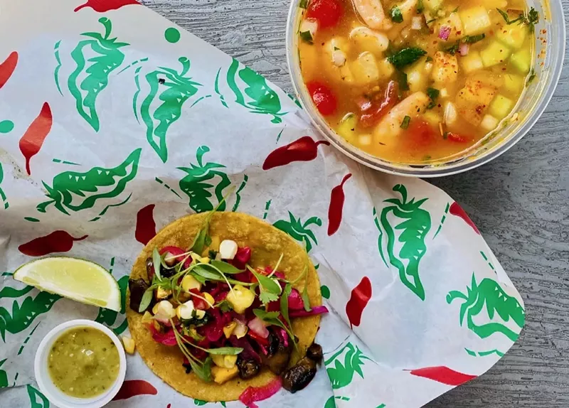 Image: A mushroom taco and ceviche from a recent La Chefita pop-up.
