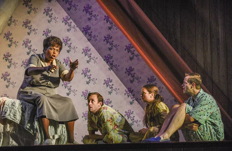 Image: Liz Mikel, Dylan Godwin, Leah Karpel and Alex Organ perform in Miller, Mississippi. 