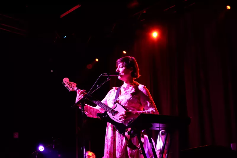 Image: Stereolab's frontwoman Laetitia Sadier was clear-voiced and cheerful on Saturday night in Dallas.