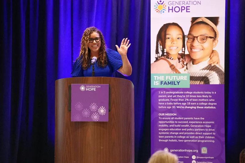 Image: Generation Hope CEO Nicole Lynn Lewis speaks at the Scholar Program launch event in Dallas.