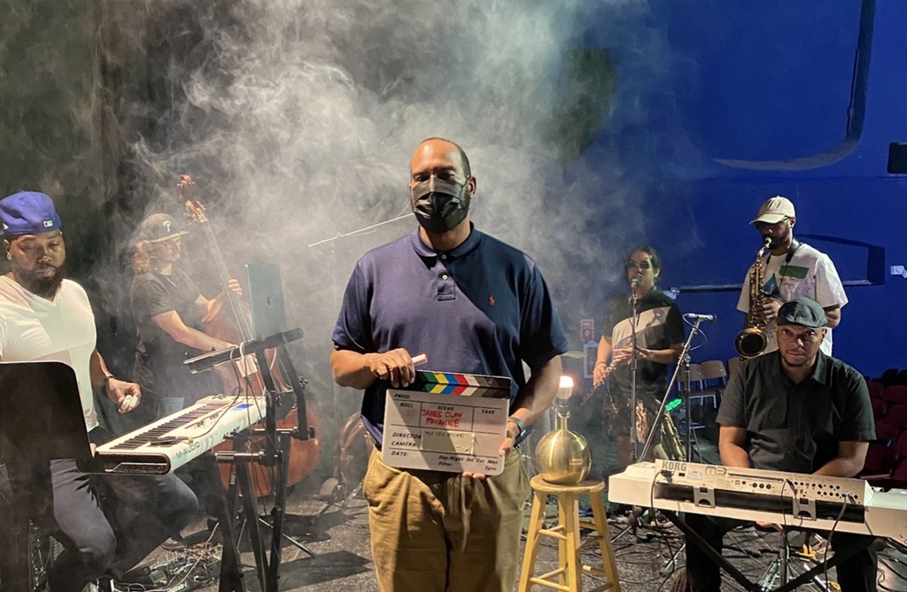 (From left) RC Williams, Robert Trusko and other Dallas musicians filming a set for the music doc Hot Lips and Harmolodics – The North Texas Contributions to Jazz Music.