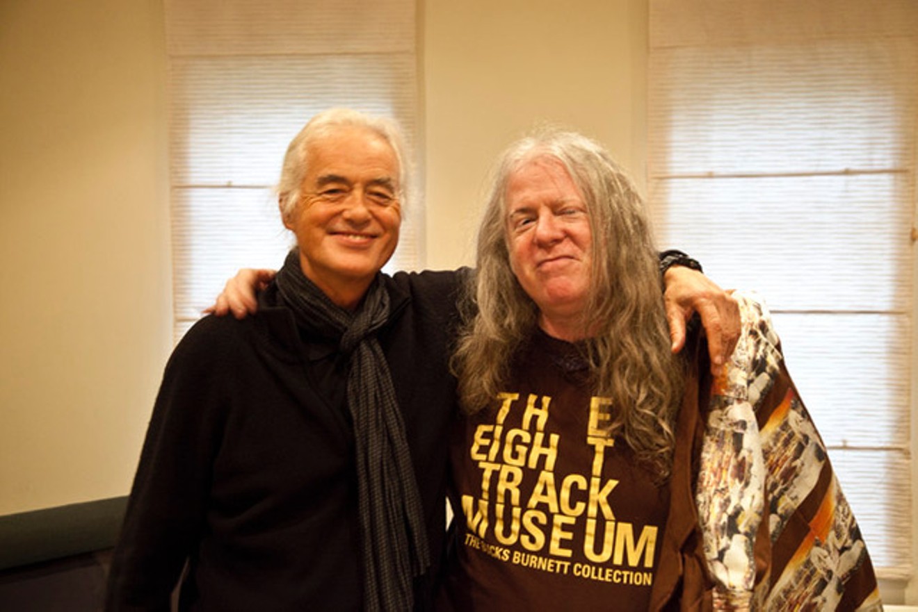 Jimmy Page and Bucks Burnett in his Houses of The Holy suit, Tower House, London, 2013.