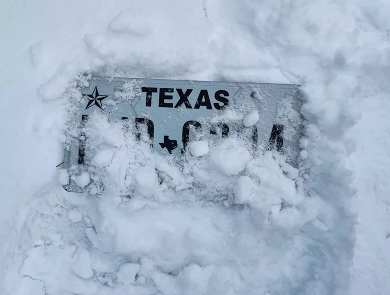 Image: snow on texas license plate