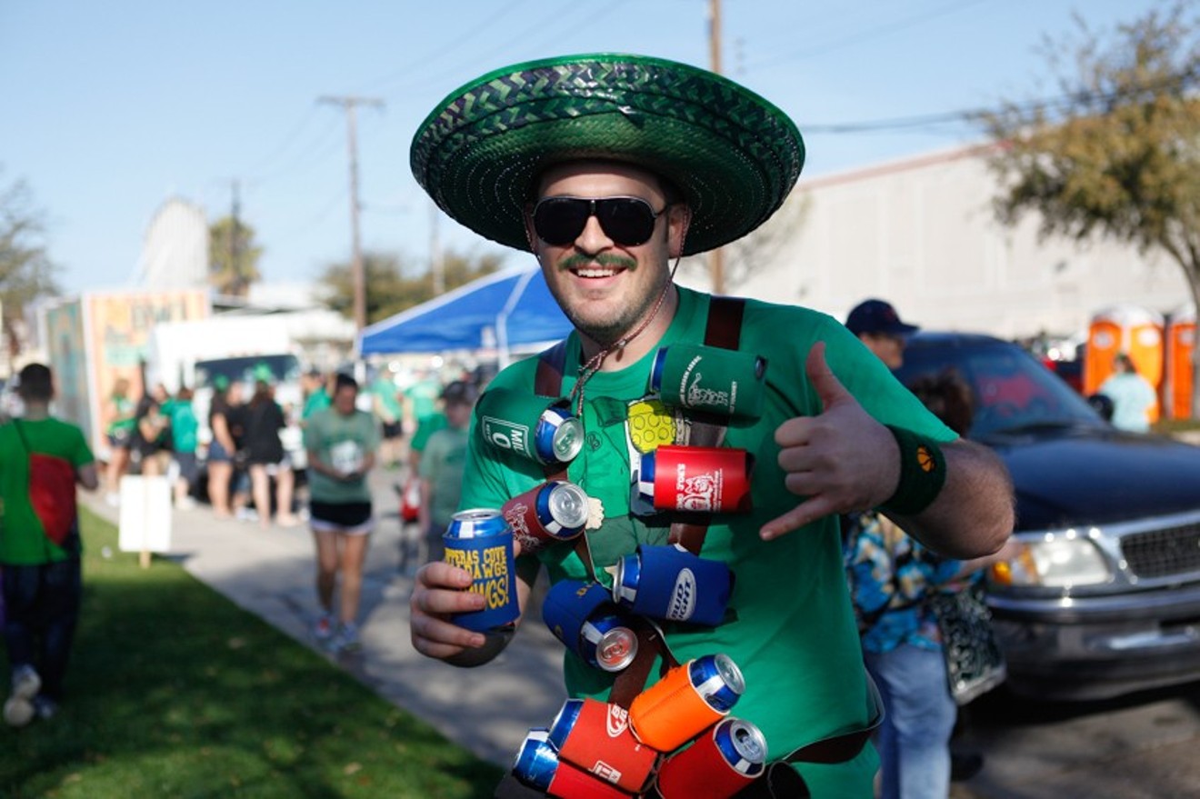The Dallas Mavs St. Patrick's Parade & Festival is finally back this Saturday after COVID, but there are plenty of other options for celebrating with food and drink this weekend. (Side note: We wonder if this guy just changes T-shirts and wears the same rig for Cinco de Mayo. Smart.)