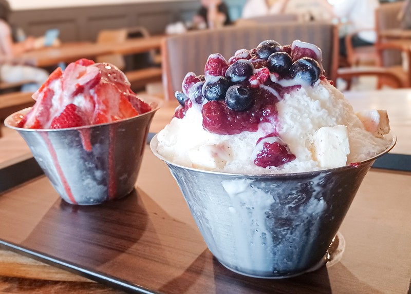 The berry and strawberry Snow Flakes, or bingsu, are pretty straightforward and tasty.