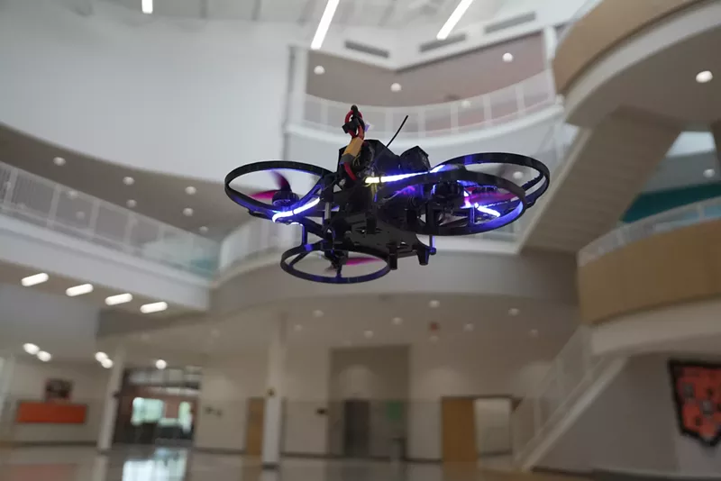 Image: The drones are not armed with firearms, but can launch pepper spray bombs, incapacitating an active shooter.