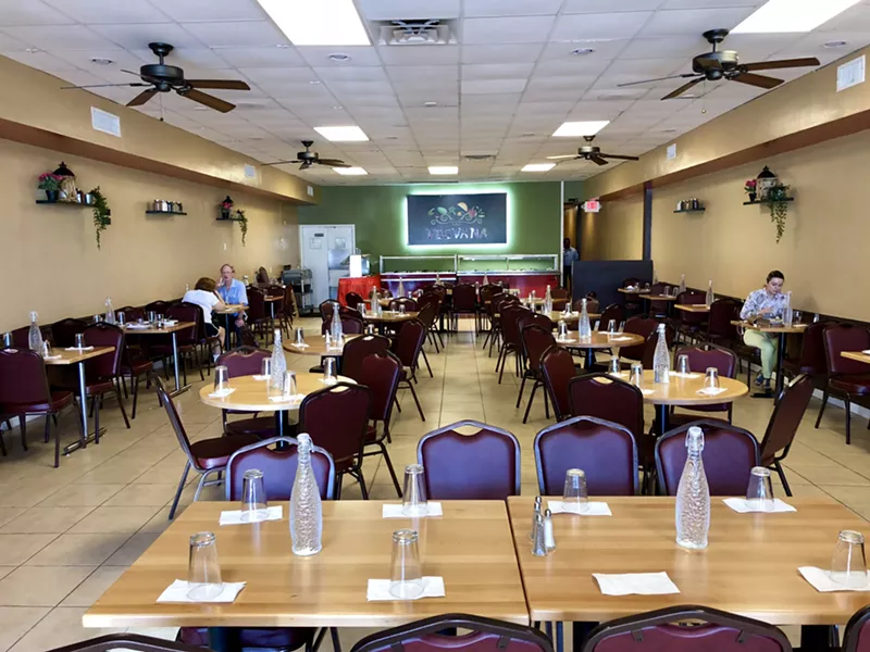 Image: Ambiance is an afterthought at Vegvana, but this $10 vegan and vegetarian buffet of Indian food needs no fanfare.