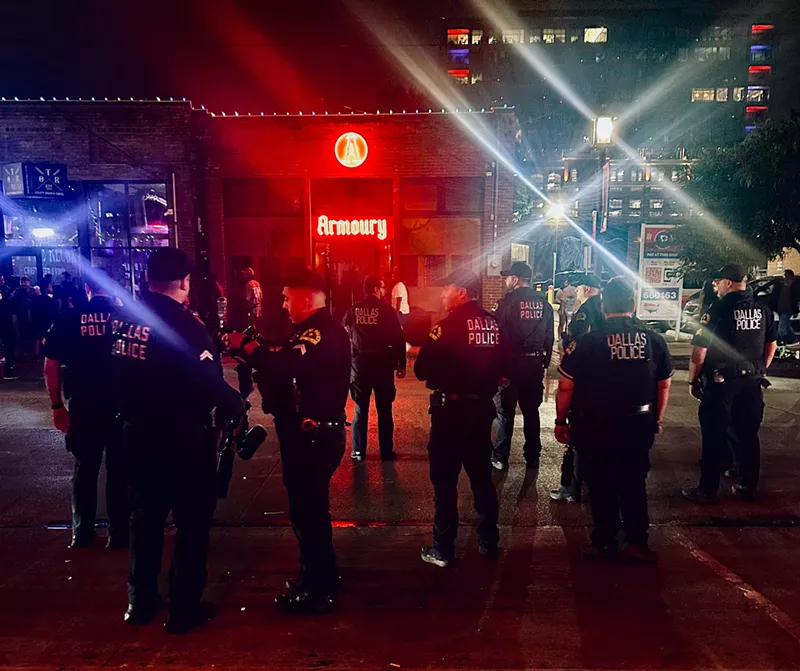 Image: A group of officers in Deep Ellum on Aug. 3.