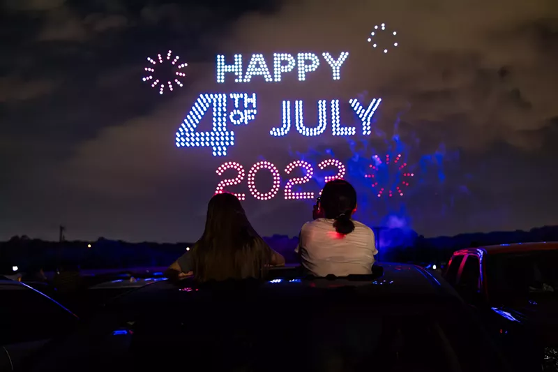 Image: Over 1,000 drones positioned in the nighttime sky over North Richland Hills on Monday helped set a new Guinness World Record for the largest sentence formed with the highest number of drones.