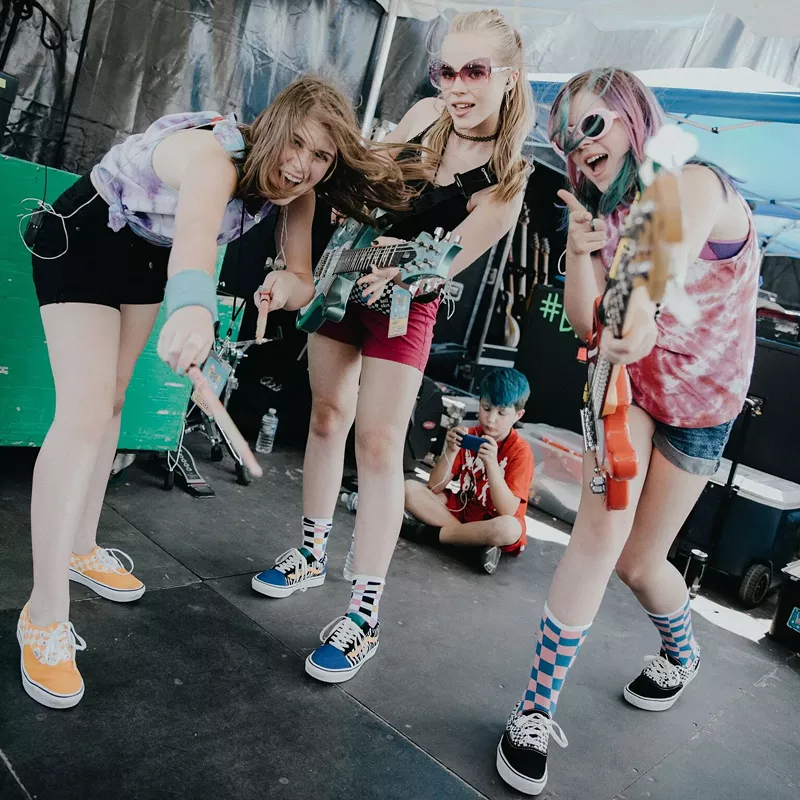 Image: From left: Maren Alford, Liv Haynes and Gigi Haynes of the band Not UR Girlfrenz.