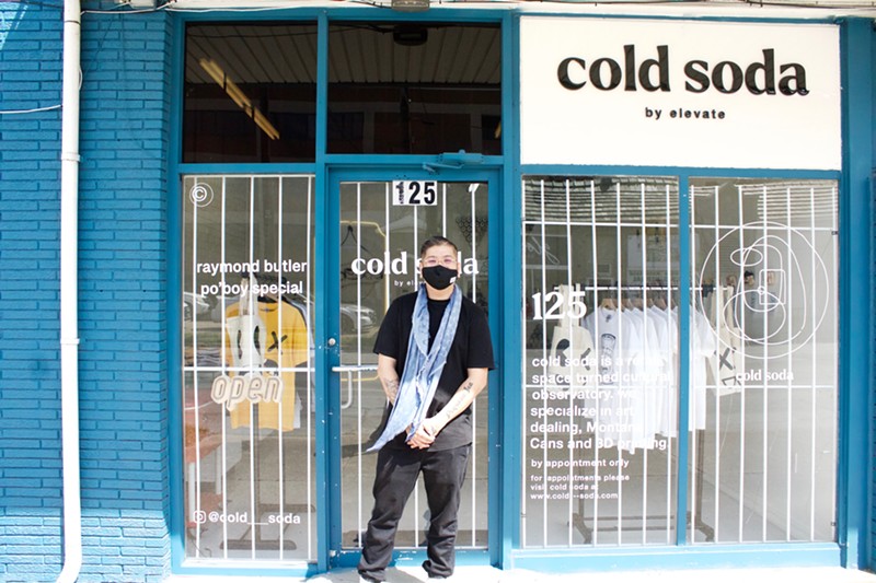 Michael Houlihan standing in front of his cool-as-ice art gallery Cold Soda.
