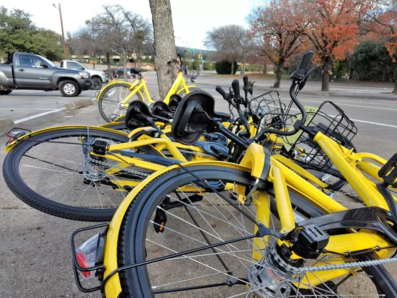 Image: A pile of ofo bikes.