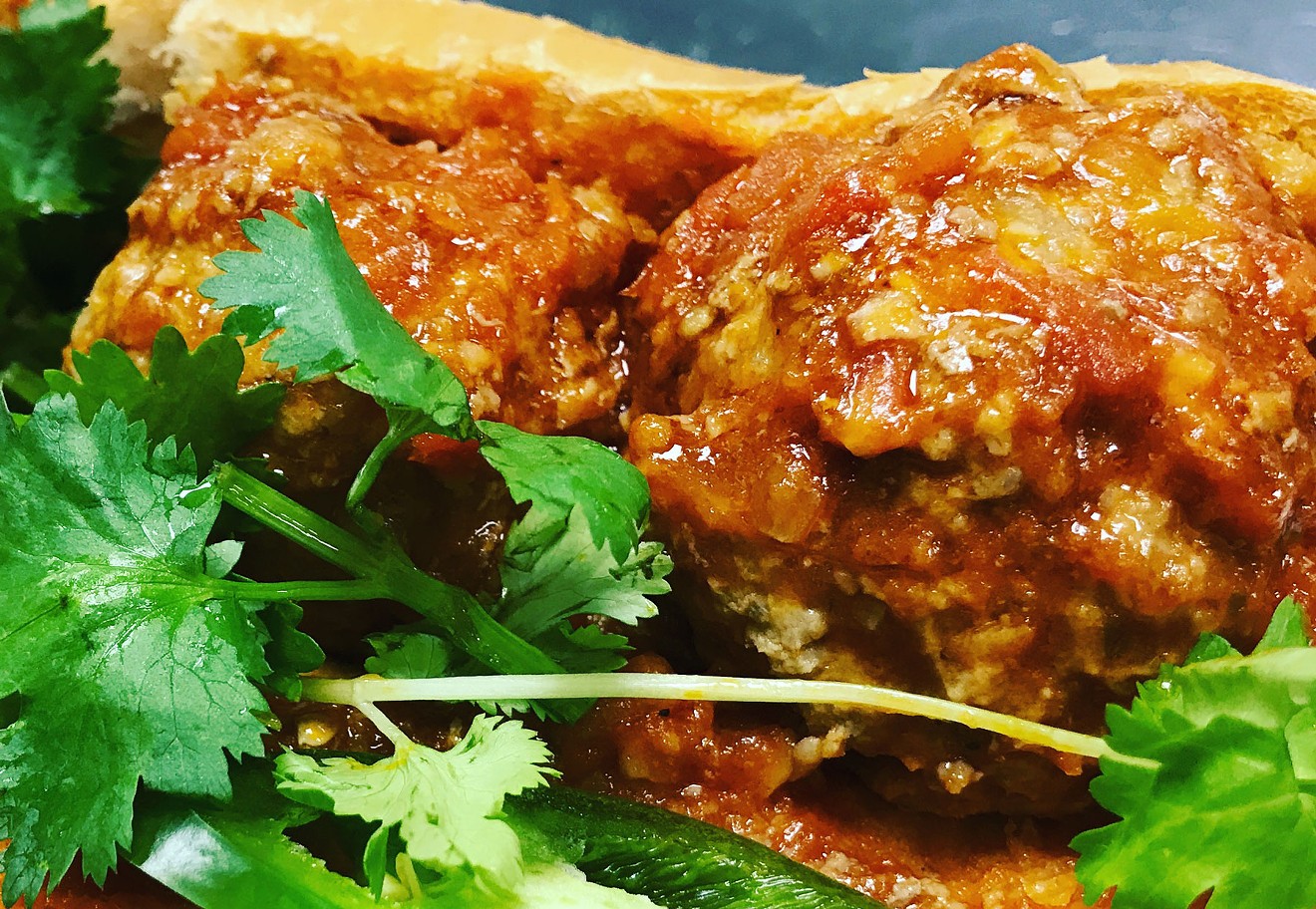 The chef's special, Vietnamese pork meatballs served in a banh mi with cilantro and jalapeño for $12.