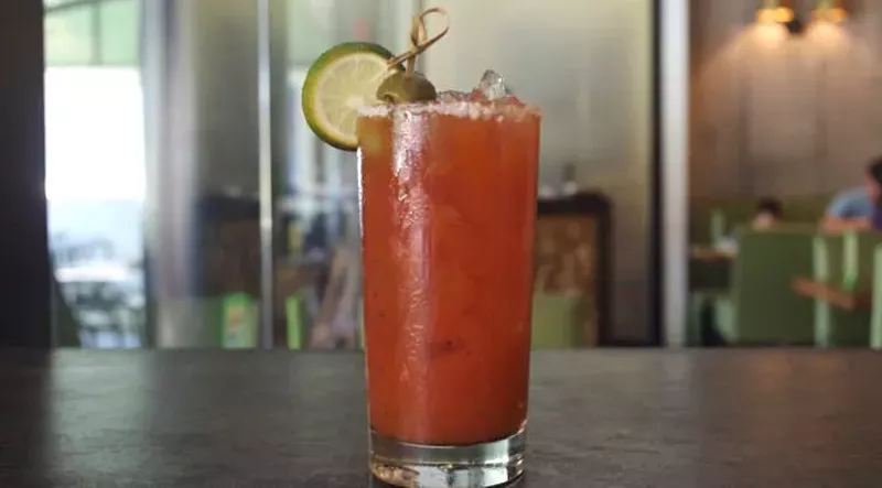 Image: The freshness of the Kaffir lime brightens up the flavor but keeps this bloody's signature crimson color.