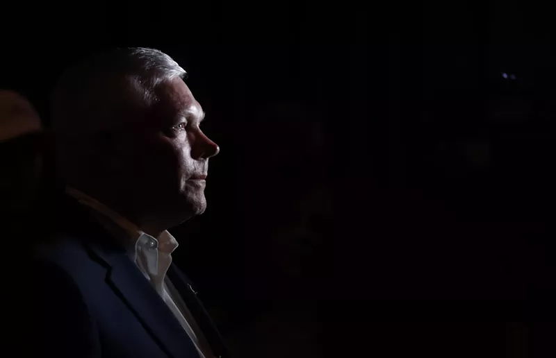 Image: Pete Sessions speaks with reporters on Nov. 6, 2018, the night Dallas voters showed him the door.