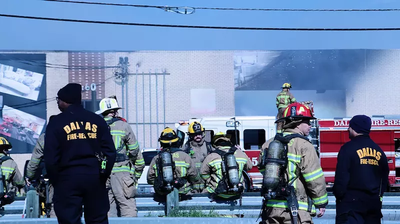Image: Dallas firefighters battle a three-alarm blaze in the Design District.