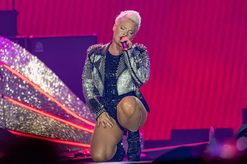 Image: Pink finally makes her long-awaited appearance at Globe Life Stadium.
