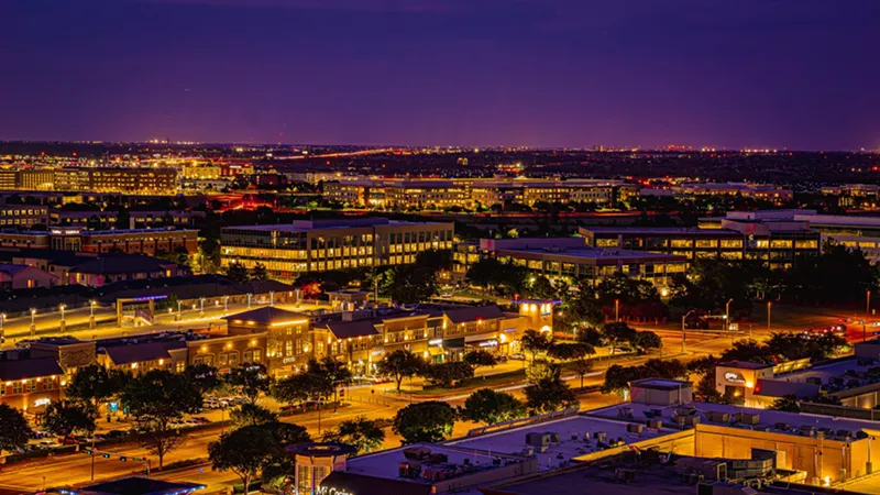 Image: A high-level view of Plano, Texas, at night