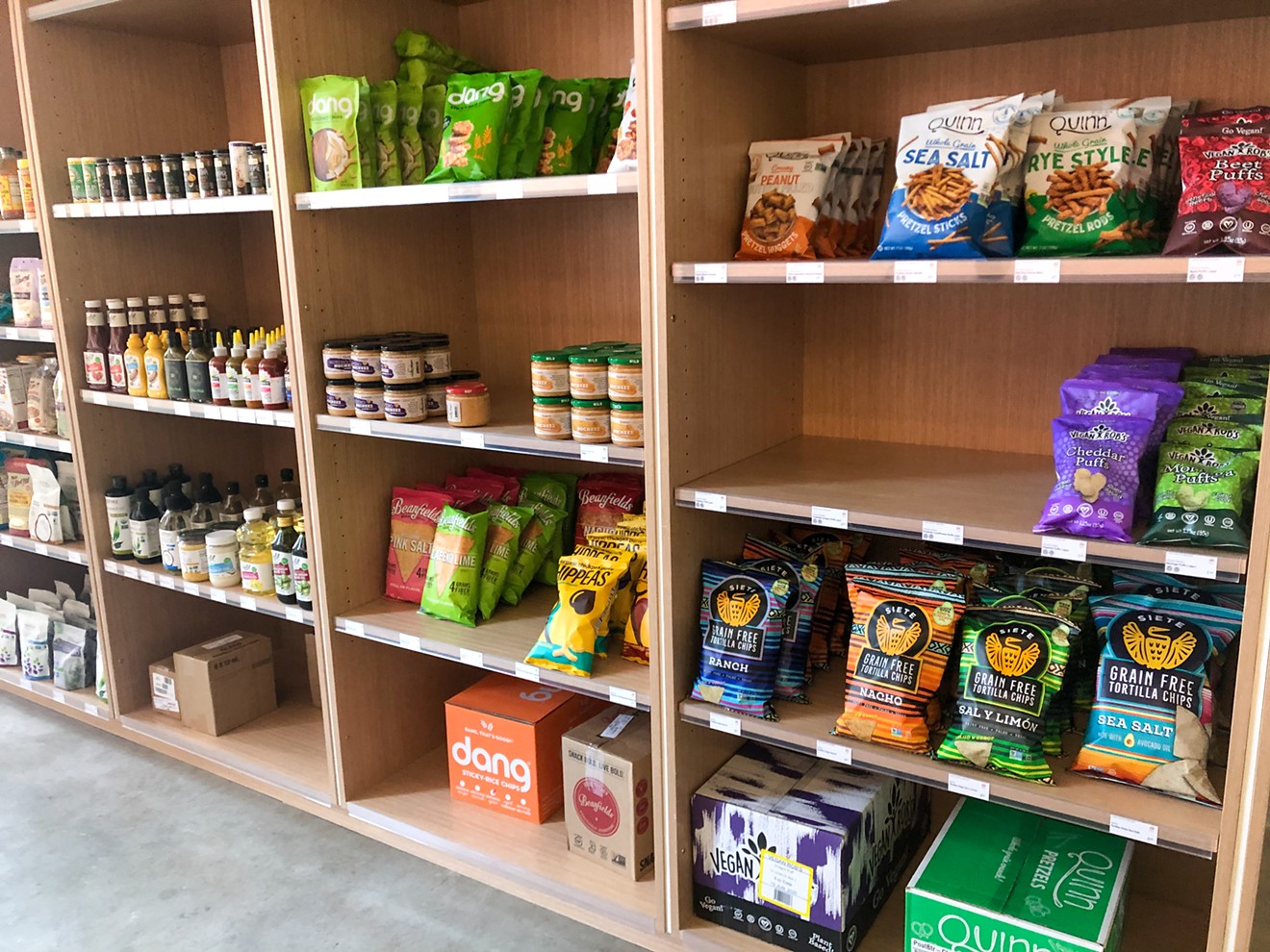 Only plant-based products are on the shelves at Lucky Mouth in Bishop Arts.