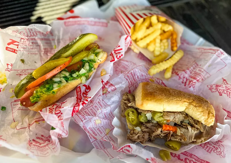 Image: A hot dog, Italian beef and French fries from Portillo's Beef Bus in The Colony.